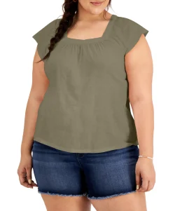 Women's Plus Cotton Square-Neck Top