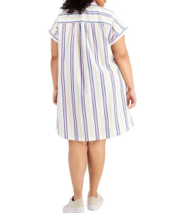 Women's Plus Cotton Striped Camp Shirtdress