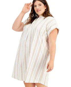 Women's Plus Cotton Striped Camp Shirtdress