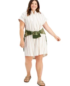 Women's Plus Cotton Striped Camp Shirtdress