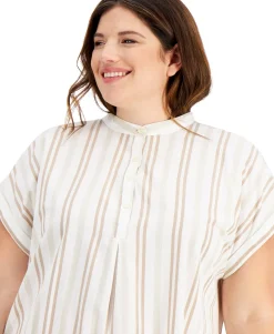 Women's Plus Cotton Striped Camp Shirtdress