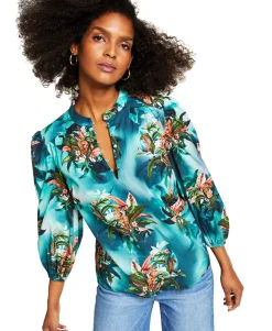 Women's Plus Cotton Tropical-Print Blouse