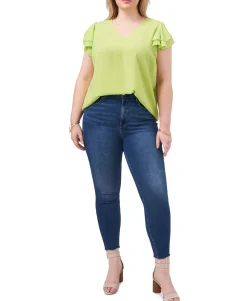 Women's Plus Flutter-Sleeve V-Neck Top
