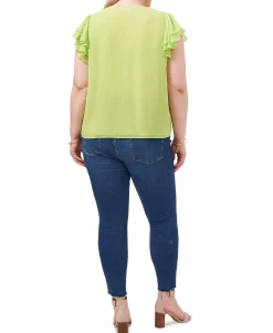 Women's Plus Flutter-Sleeve V-Neck Top