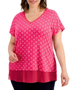 Women's Plus Mina Contrast-Trim Top