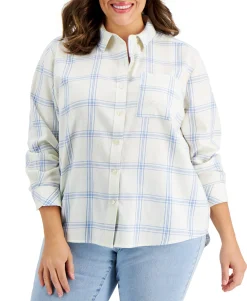 Women's Plus Plaid Cotton Shirt