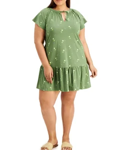 Women's Plus Printed Flutter-Sleeve Dress