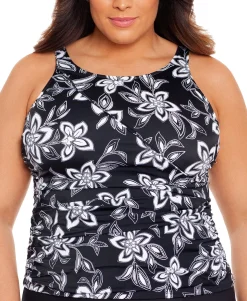 Women's Plus Printed High-Neck Tummy-Control Tankini Top