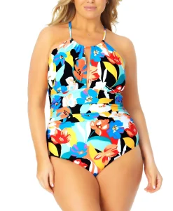Women's Plus Printed High-Neck One-Piece Swimsuit