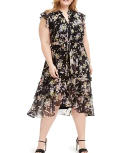 Women's Plus Printed Ruffled Dress
