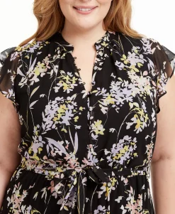 Women's Plus Printed Ruffled Dress