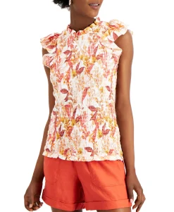 Women's Plus Printed Smocked Sleeveless Top