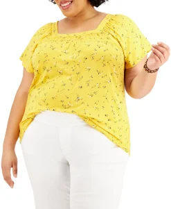 Women's Plus Printed Square-Neck Top