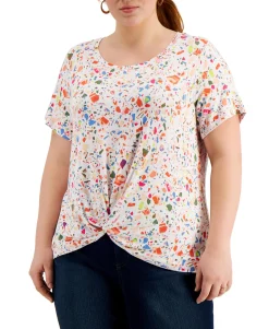 Women's Plus Printed Twist-Hem Top
