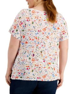 Women's Plus Printed Twist-Hem Top