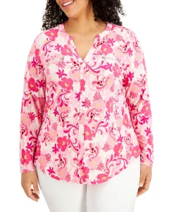 Women's Plus Printed Zip-Pocket Top