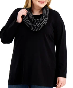 Women's Plus Removable-Scarf Top