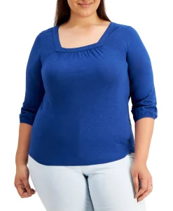 Women's Plus 3/4-Sleeve Square-Neck Top