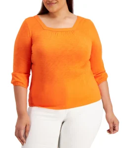 Women's Plus 3/4-Sleeve Square-Neck Top