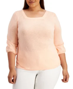 Women's Plus 3/4-Sleeve Square-Neck Top
