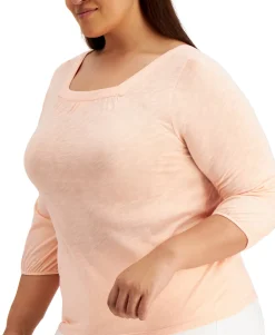 Women's Plus 3/4-Sleeve Square-Neck Top