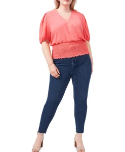 Women's Plus Smocked-Waist Printed Top