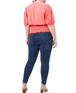 Women's Plus Smocked-Waist Printed Top