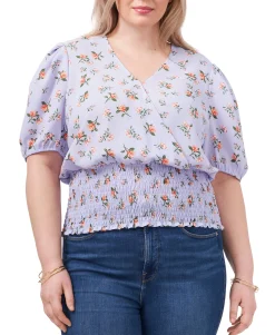 Women's Plus Smocked-Waist Printed Top