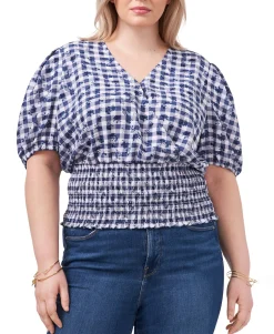 Women's Plus Smocked-Waist Printed Top