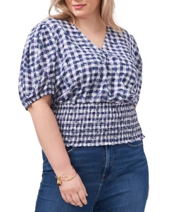 Women's Plus Smocked-Waist Printed Top