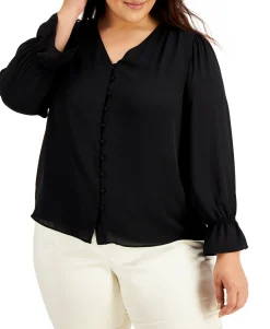 Women's Plus Solid Button-Down Top