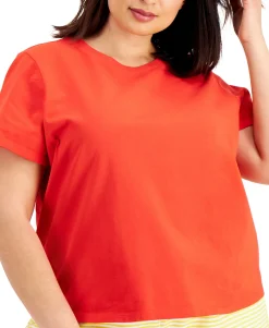 Women's Plus Solid Shrunken Top