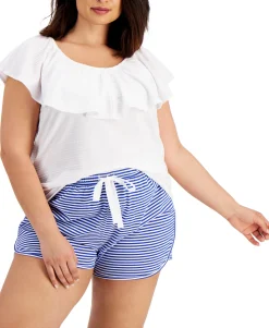 Women's Plus Textured Ruffle-Neck Top