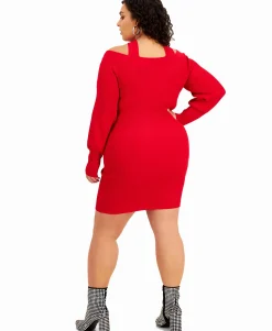 Women's Plus Trendy Crossover Shoulder Ribbed Sweater Dress