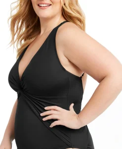 Women's Plus Trendy Plunging Halter One-Piece Swimsuit