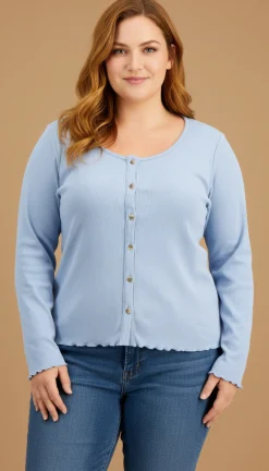 Women's Plus Trendy Ribbed Long-Sleeve Top