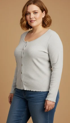 Women's Plus Trendy Ribbed Long-Sleeve Top