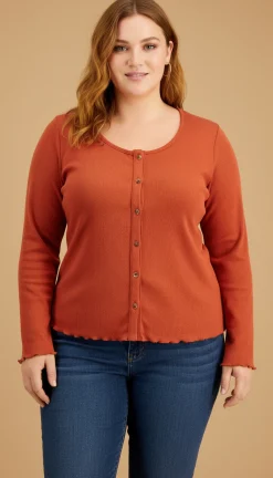 Women's Plus Trendy Ribbed Long-Sleeve Top