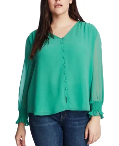 Women's Plus Trendy Sheer Long-Sleeve Top