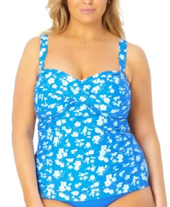 Women's Plus Twist-Front Shirred Tankini Top