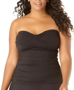 Women's Plus Twist-Front Strapless Tankini