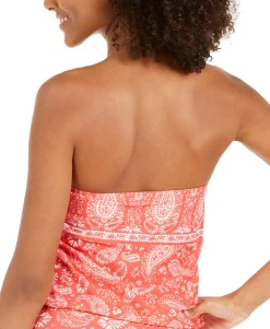 Women's Printed Blouson Bandeau Tankini Top