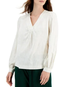 Women's Printed Blouson-Sleeve Top