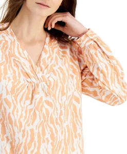 Women's Printed Blouson-Sleeve Top