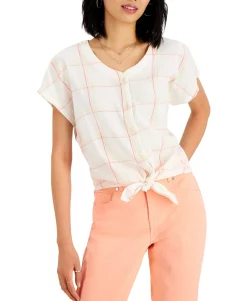 Women's Printed Button-Down Tie-Front Top