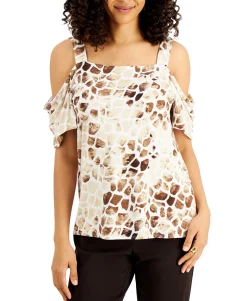 Women's Printed Cold-Shoulder Top