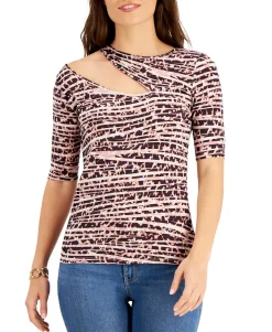 Women's Printed Cutout Knit Top