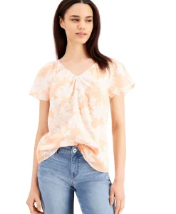 Women's Printed Flutter-Sleeve Top