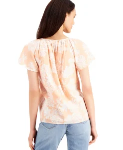 Women's Printed Flutter-Sleeve Top