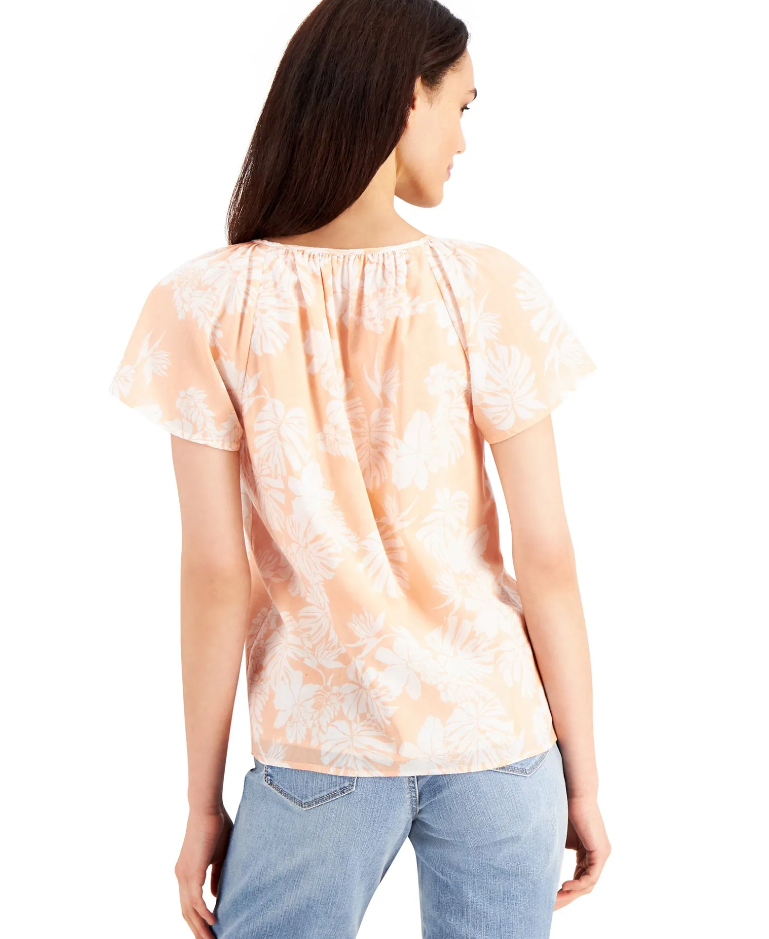 Women's Printed Flutter-Sleeve Top